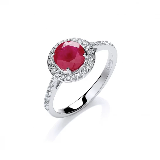 9ct White Gold 0.20ct Diamond 0.70ct 5mm Ruby Ring